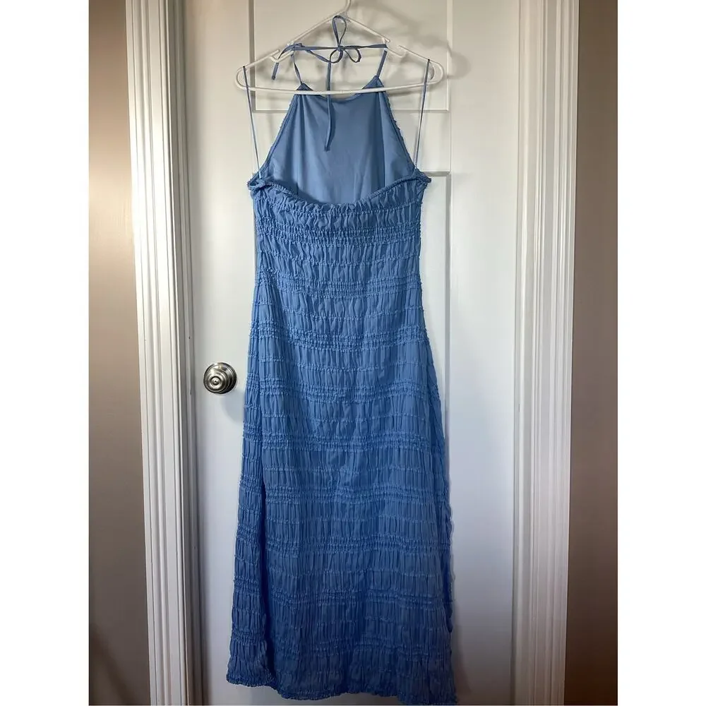 New Abercrombie & Fitch Women's Halter Ruched Maxi Dress Dress Blue Size Large